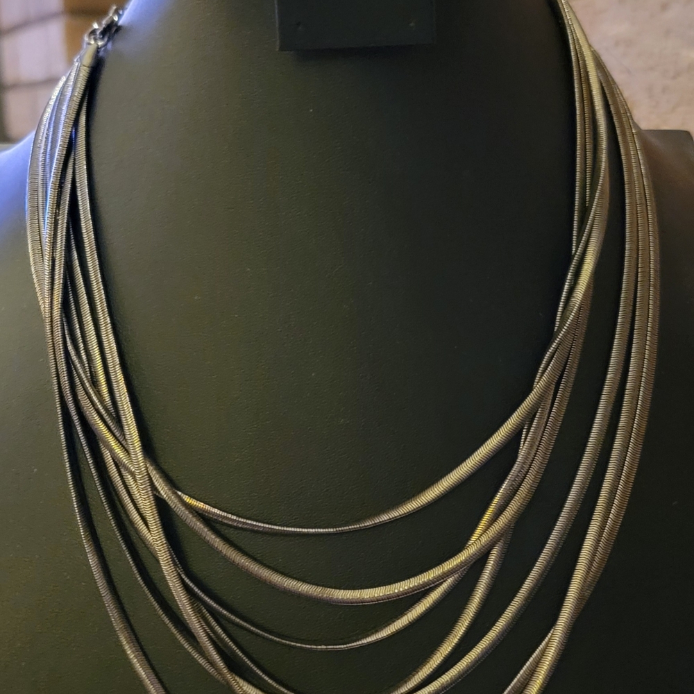 Seven Layered Metallic Gray Multi-Strand Necklace